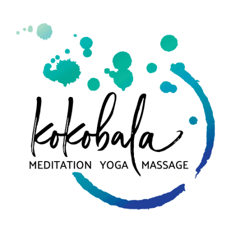 logo for "kokobala" and it's services—meditation, yoga, massage